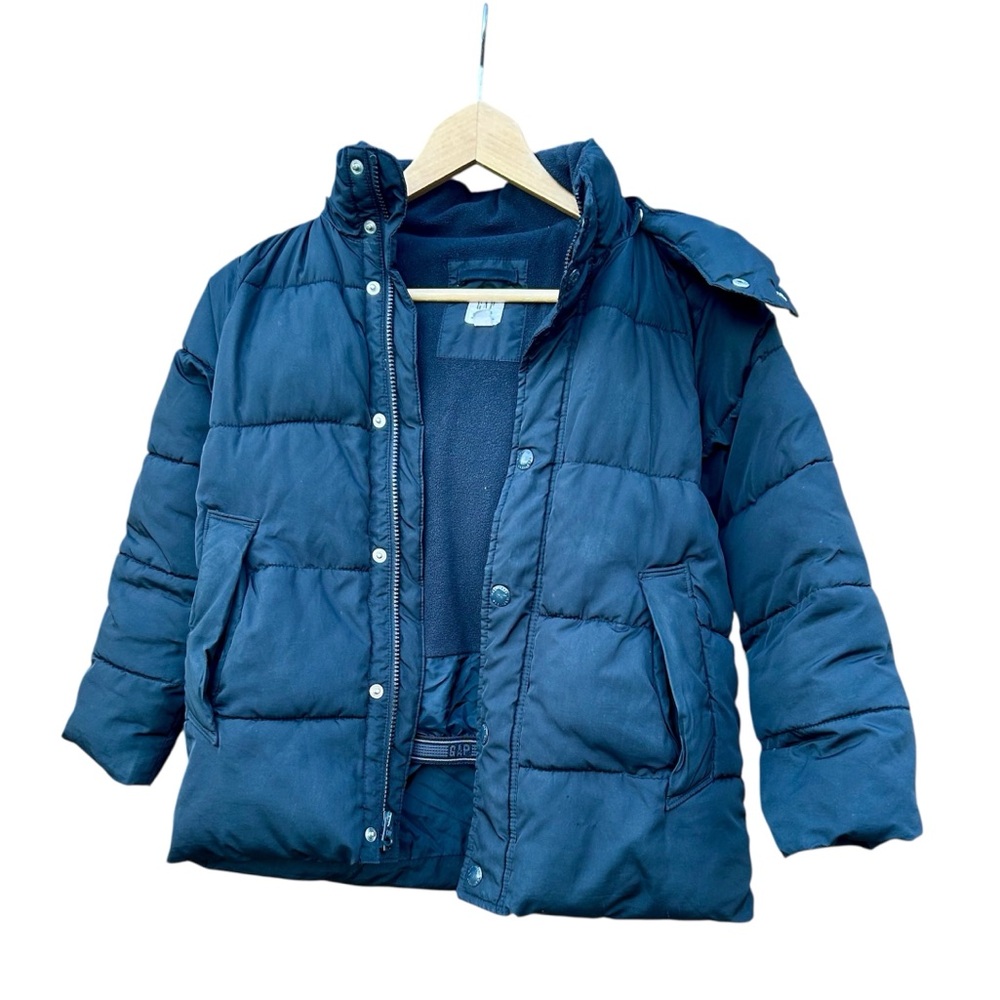 Gap Kids Cold Control Max Puffer Jacket Solid Black Sz. Medium Detachable Hood